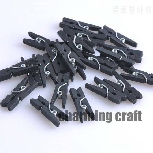 50PCs Wooden Black Clothespin Craft Clips for home decoration 26mm x7.5mm DIY MT0642x