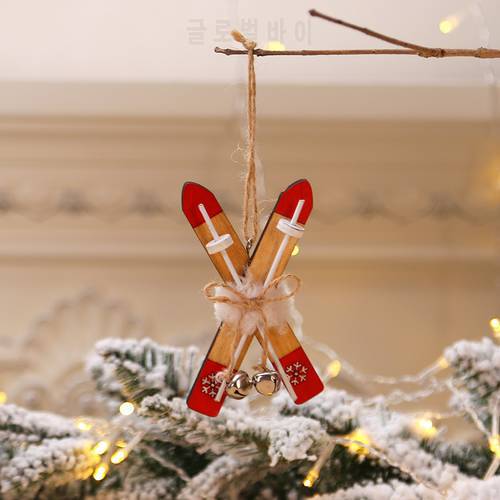 New Year 2022 Wooden Sled Christmas Decorations for Home Crafts Ski Jingle Bells Xmas Tree Decor Ornaments Natal Navidad 2021