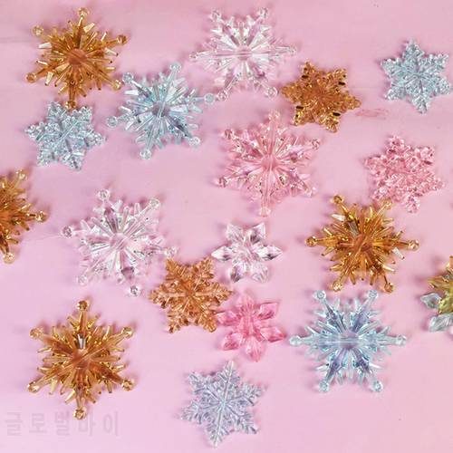 10pcs Christmas Snowflake Decoration Clear Pink Blue Crystal Acrylic Snowflake Ornaments Christmas Party Tree DIY Hanging Decor