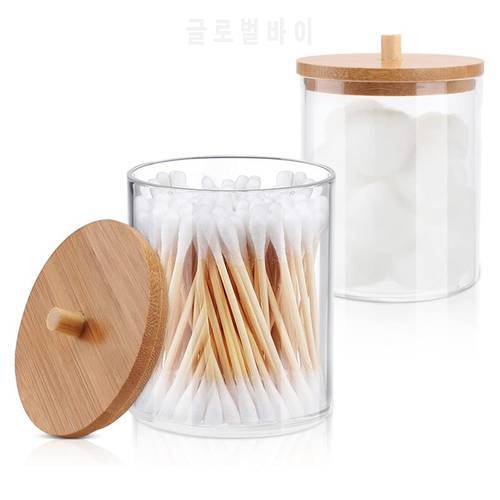 Vanity Bathroom Organizer Makeup Cotton Swab Holder With Bamboo Lid Cotton Balls Pad Holder Cosmetic Qtip Holder Women Gifts