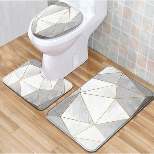 3pcs Marble Toilet Set Anti-slip Floor Mat Door Pad Bathroom Carpet Practical Home Bathroom Decoration