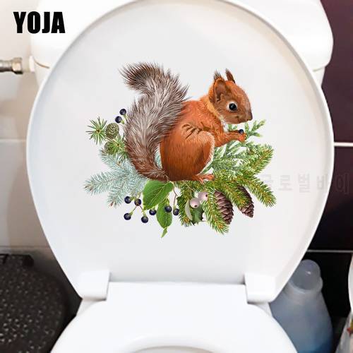YOJA 23.5×21.5CM Cute Squirrel On Pine Branch Home Decoration Wall Stickers Toilet WC Accessories T1-2750