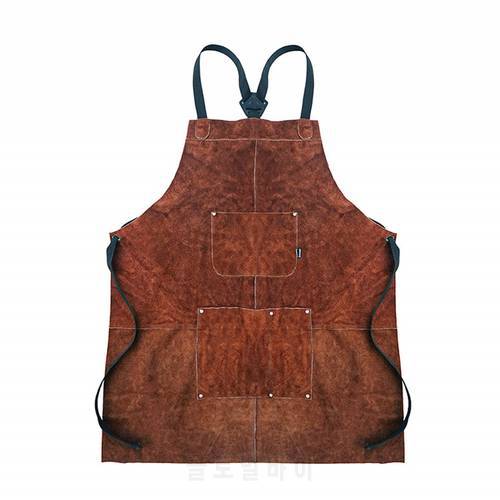 Outdoor Camping BBQ Apron With Tool Pocket Two-layer Leather Thickened Oil-proof Barbecue Apron For Woman Men For Grill