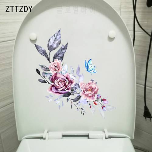ZTTZDY 19.5*23CM Classic Watercolor Rose Butterfly Home Room Wall Decor WC Toilet Stickers Decals T2-0070