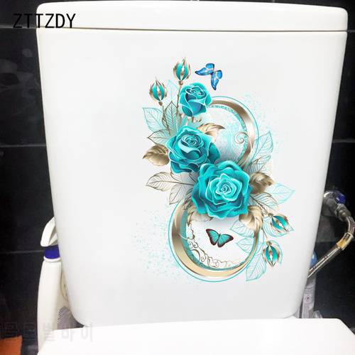 ZTTZDY 18.4CM×26.1CM Turquoise Rose Living Room Wall Decor Number 8 Creative Bathroom Toilet Stickers T2-0893
