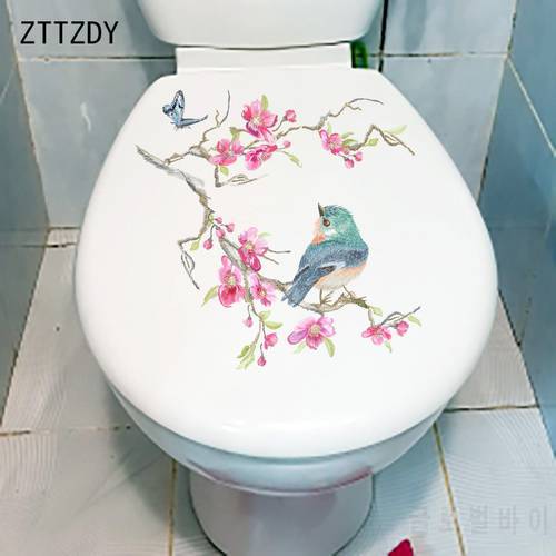 ZTTZDY 23.6CM×22.6CM Classical Flower Branch Bird Toilet WC Decoration Art Home Wall Sticker T2-0805