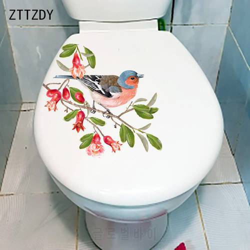 ZTTZDY 24.9CM×18.7CM Pomegranate Flower Branch Toilet Cover Decor Bird Plant Home Room Wall Stickers T2-0929