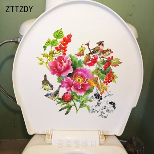 ZTTZDY 23CM×23.7CM Chinese Style Bathroom Toilet Decor Peony Flowers And Birds Home Wall Stickers T2-0910