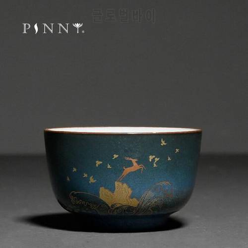 PINNY 80ML Ceramic Japanese-Style Sika Deer Teacups Retro Kung Fu Tea Cups Heat Resistant Drinkware Pigmented Tea Service