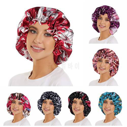 1PC Double Layer Silk Bonnets Elastic Reversible Extra Large Satin Sleeping Cap for Curly/Natural Hair Women Girl Head Wrap