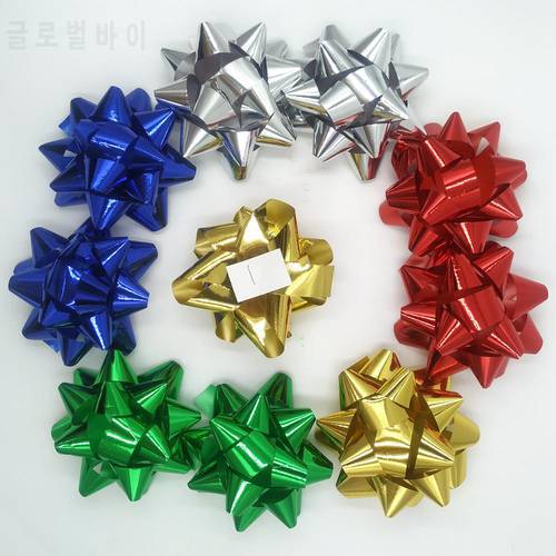 50pcs 2.7Inch Glitter Star Bows, Gift Wrap Bows-Christmas Ribbon Gift Bows (Mixed Color)