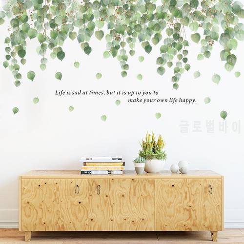 Large Green Vine Wall Stickers for Bedroom Living rooms Sofa TV Background Wall Decor Leaves Plants Wall Decals Home Decoration