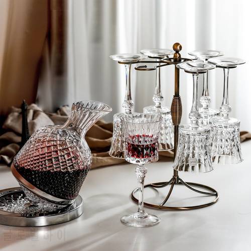 Rotating Tumbler Wine Decanter Goblet Set Luxury European Carved Glass Red Wine Bottle Cups Home Bar Creative Wineware Sets