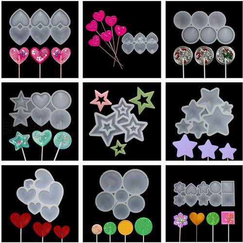 Various Star/Round/Heart Lollipop Silicone Mold Chocolate Candy Cake Moulds For Birthday Cake Decorating Tool Baking Accessories