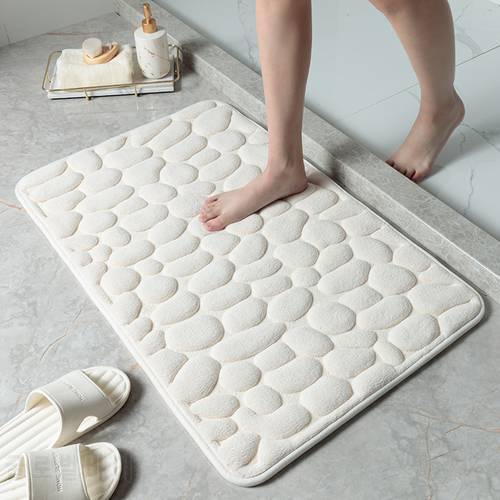 Thicken Rebound Bathroom Bath Mat Memory Foam Toilet Rugs Anti-skid Bathtub Side Wash Basin Floor Carpets Embossing Stones Print