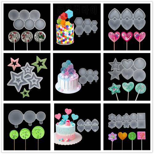 Fashion Heart, Star & Flower Shape Silicone Lollipop Mould Epoxy Silicone Sugarcraft Mold Chocolate Mousse Molds Bakeware