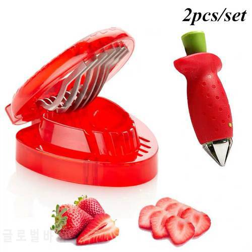 2pcs/set Kitchen Tools Strawberry Slicer Strawberry Corer Strawberry Stem Remover Fruit Cutter Slice Kitchen Fruit Gadget