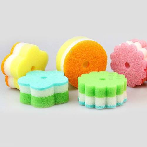 New Flower Shape Sponges Scouring Pads Sponge Brush Tableware Glass Wash Dishes Sponge Kitchen Home Cleaning Tool
