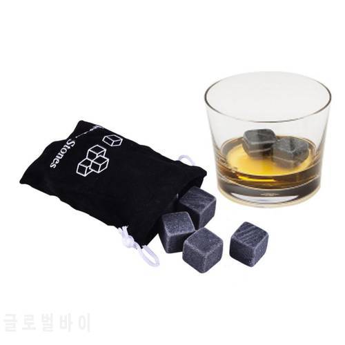 6Pcs Reusable Whisky Stones Ice Cubes Set Wine Drinks Cooler Granite Pouch Household Reusable Whiskey Cooler Bar Accessories