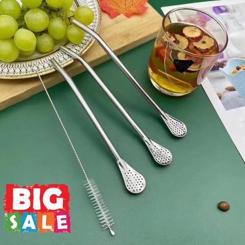 Spoon Tea Filter Mate Tea Straws Stainless Steel Drinking Straw Gourd Reusable Tea Tools Washable Bar Accessories Kitchen Home