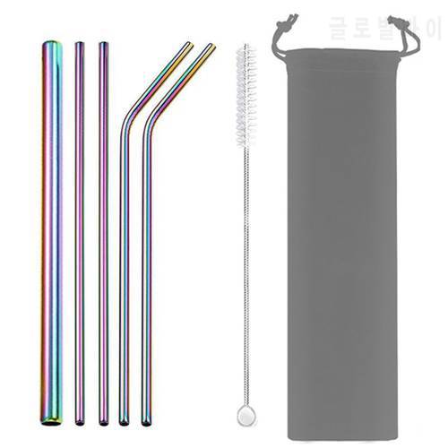 Metal Drinking Straw 304 Stainless Steel Straws Reusable Straw Set with Cleaner Brush Bar Party Cocktail Straws for Smoothie