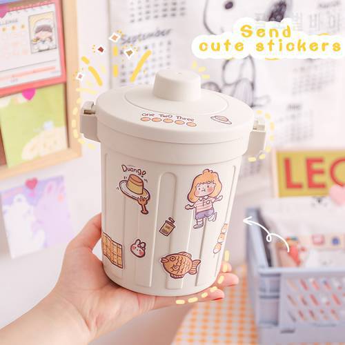 Kawaii Trash Can Free Sticker Cute Girl Bedroom Dormitory Creative Pen Holder Paper Basket Storage Box with Lid