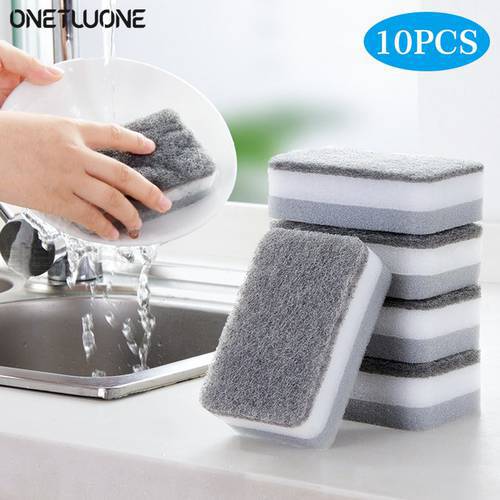 5/10Pcs Magic Sponge Double - Sided Dishwashing Sponge Emery & Soft Clean Cleaner Cleaning Wipe Pots For Kitchen Cleaning Sponge