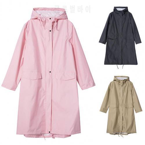 Solid Color Hooded Raincoat Waterproof 210D Polyester Cloth Unisex Rain Jacket for Women Men Outdoor Hiking Pink/ khaki/ black