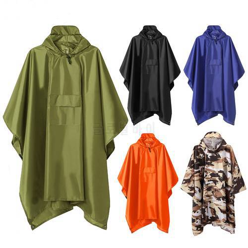 3 in 1 Outdoor Military Hooded Poncho Waterproof Raincoat Jacket for Men Women Outdoor Tent Picnic Mat Motorcycle Rain Poncho