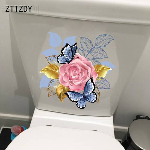 ZTTZDY 23.2CM×23.2CM Golden Leaf Rose Toilet Decor WC Accessories Modern Elements Home Wall Stickers T2-0884