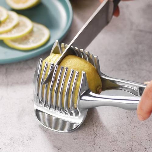 Kitchen Gadgets Handy Stainless Steel Onion Holder Potato Tomato Slicer Vegetable Fruit Cutter Accessories CF-228