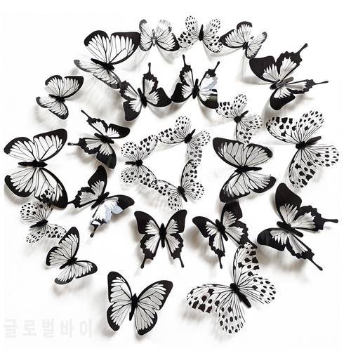 24 Pcs/Set Black White 3D Butterfly Wall Stickers Wedding Decoration Bedroom Living Room Home Decor Butterflies Decals Decals