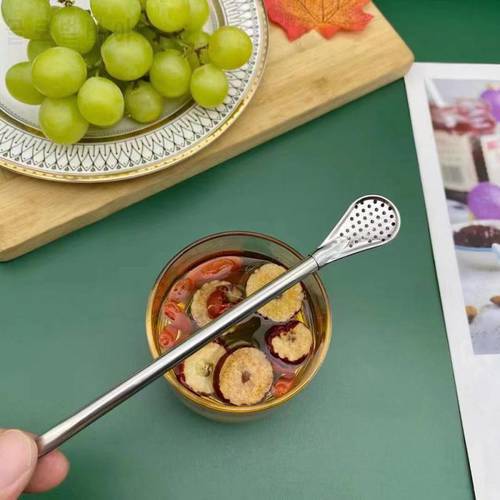 Stainless Steel Filterable Straw Coffee Tea Beverage Stirring Rod Easy To Clean Kitchen Cooking Supplies Free Cleaning Brush