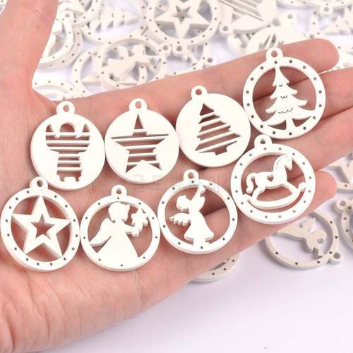 10/50pcs Wood Crafts white angels/stars/wood horse DIY Scrapbooking For Wooden Ornament Home Christmas Decorations m2265