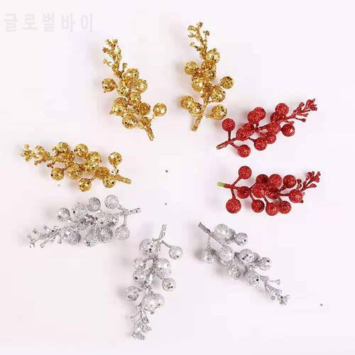 Artificial Plastic Pine Glitter Christmas Tree Ball Xmas Flower Branch Hanging Ornaments Christmas Decorations For Home New Year