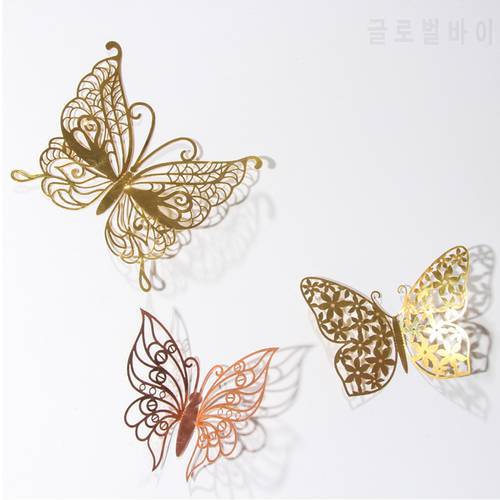 12Pcs/Set 3D Hollow Butterfly Wall Stickers For Wedding Decoration Living Room Home Decor Butterflies Self Adhesive Art Decals