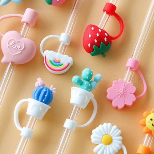 New Silicone Straw Plug For 6-8mm Drinking Dust Cap Cartoon Plugs Tips Cover Kitchen Glass Cup Drinkware Tools Promotional Items