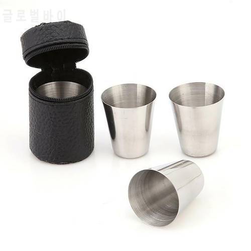 4Pcs/Set 30/70ml Wine Drinking Shot Glasses With Leather Cover Bag Stainless Steel Polished Barware Cup For Outdoor Travel Cups
