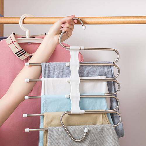 5 in 1 Hangers for clothes Multifunction Clothes hanger Storage Shelves Stainless Multifunction Pant Rack wardrobe organizer