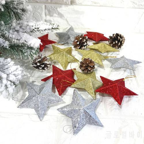 Christmas Decorations Gold Powder Five-pointed Star Christmas Tree Decoration Hanging Ornaments Stars Craft
