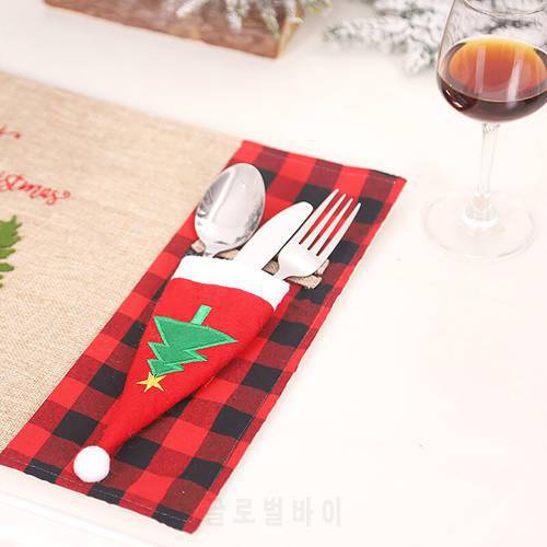 Christmas Style Fork Knife Cutlery Holder Bag Red Santa Hat Spoon Storage Bag For Xmas Dinner Table Decor Happy New Year Gift
