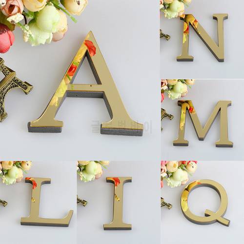 1PCS 26 English Letters DIY 3D Mirror Acrylic Wall Sticker Decals Surface Modern Home Decor Wall Art Mural Fumiture Stickers