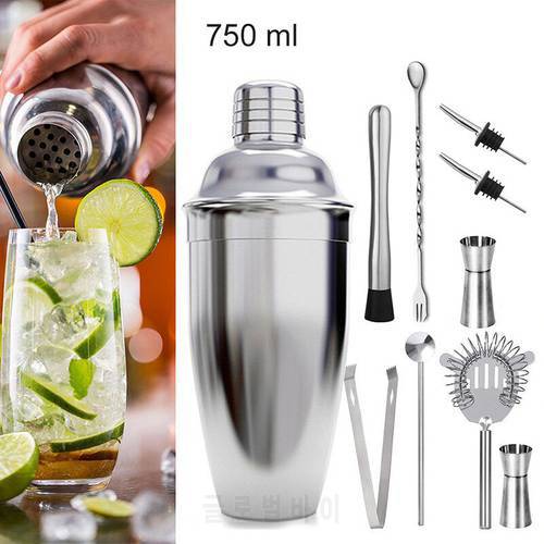 10 Piece Set Cocktail Set With Oval Wooden Stand Base Barware Set Stainless Steel Shaker Mixology Bartender Kit Home Bar Tools