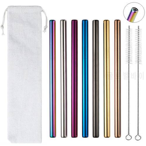 7 Pcs 12mm Reusable Boba Drinking Straws 304 Stainless Steel Straws Set with Brushes Wide Metal Straw for Bubble Tea Milkshakes