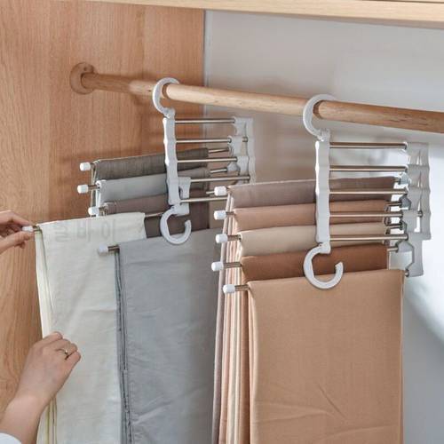 Multi-functional Stainless Steel Clothes Hangers 8 In 1 Trouser Storage Rack Adjustable Pants Tie Storage Shelf Closet Organizer