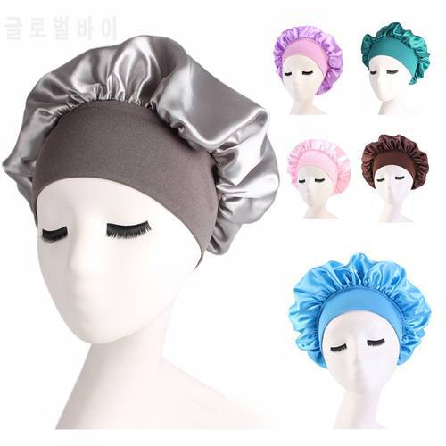 Women&39s Satin Silky Sleep Hat High Elasticity Hair Care Bonnet Solid Color Head Wrap Broadside Night Hat Sleep Cap Treatment Hat