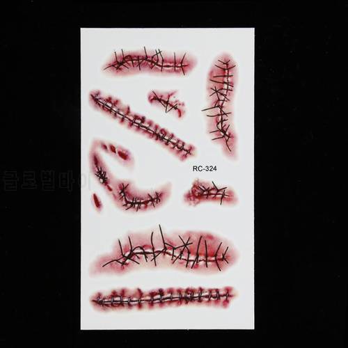 Body Makeup Tattoo Stickers Halloween Simulation Horror Bleeding Suture Scars Stickers DIY Halloween Decoration Party Supplies