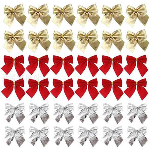 12pc Christmas Bows Ribbon Christmas Tree Bow Hanging Decoration Bowknot Ornaments for Xmas Wreaths New Year Wrapping Supplies