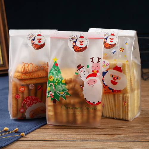 25pcs Christmas Plastic Gift Bags Cookie Candy Biscuit Packaging Bag Christmas Decoration Navidad 2021 Santa Claus Xmas Tree Bag