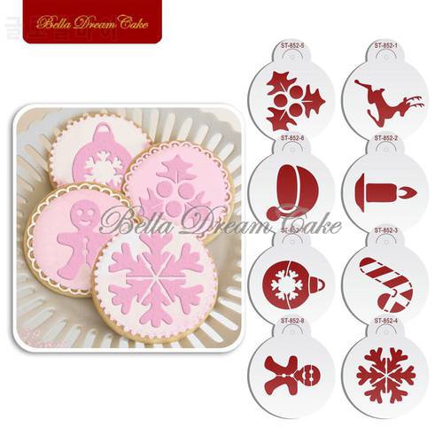 8pc Merry Christmas Gift Socks Design Cookies Stencil Coffee template Stencils Fondant sugarcraft Cake Decorating Tools Bakeware